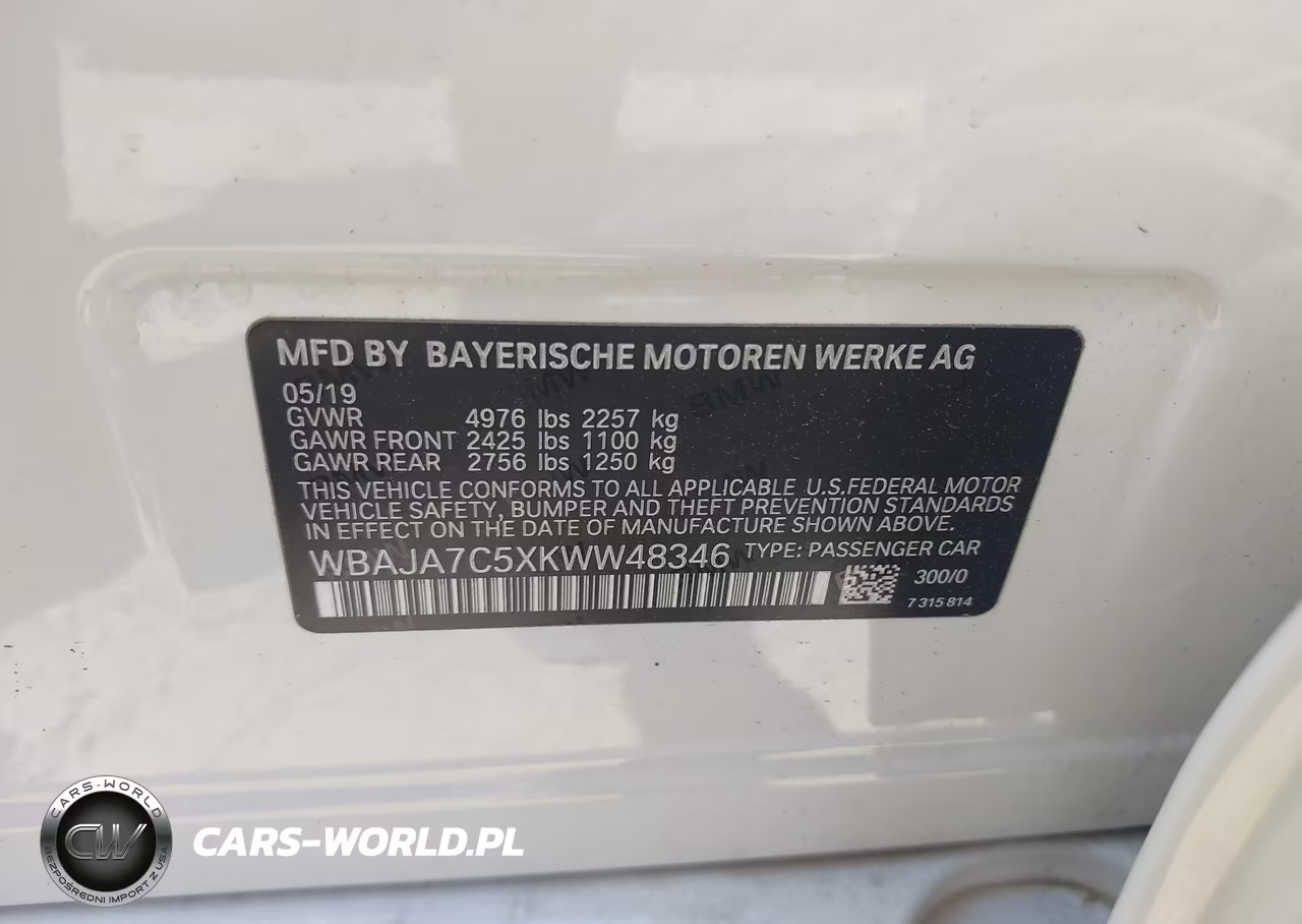2019 BMW 530I xDrive VIN:WBAJA7C5XKWW48346 - 9