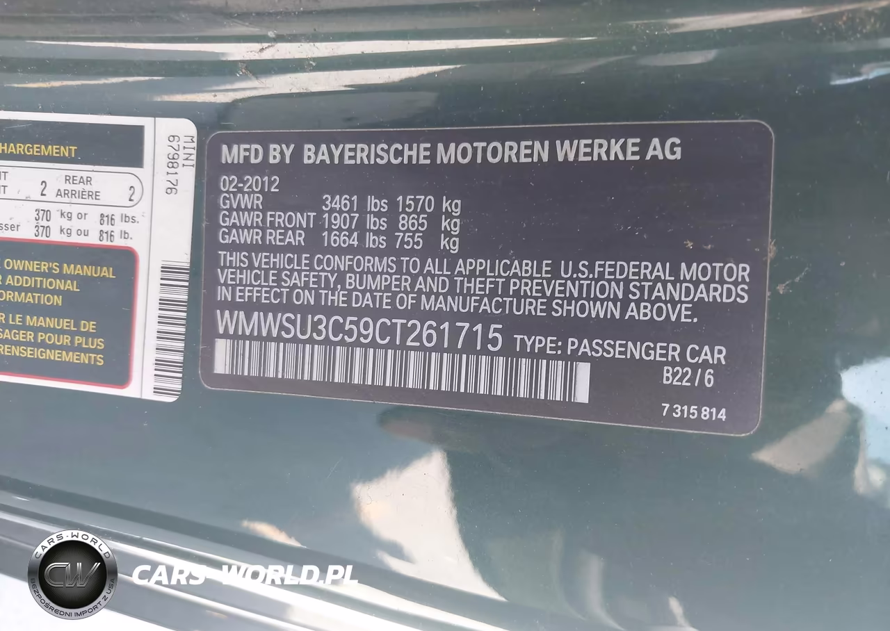 2012 Mini Cooper VIN:WMWSU3C59CT261715 - 9