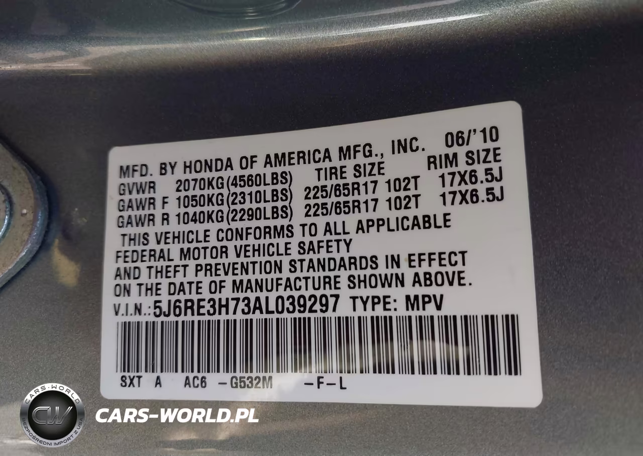 2010 Honda Cr-V Ex-L VIN:5J6RE3H73AL039297 - 9