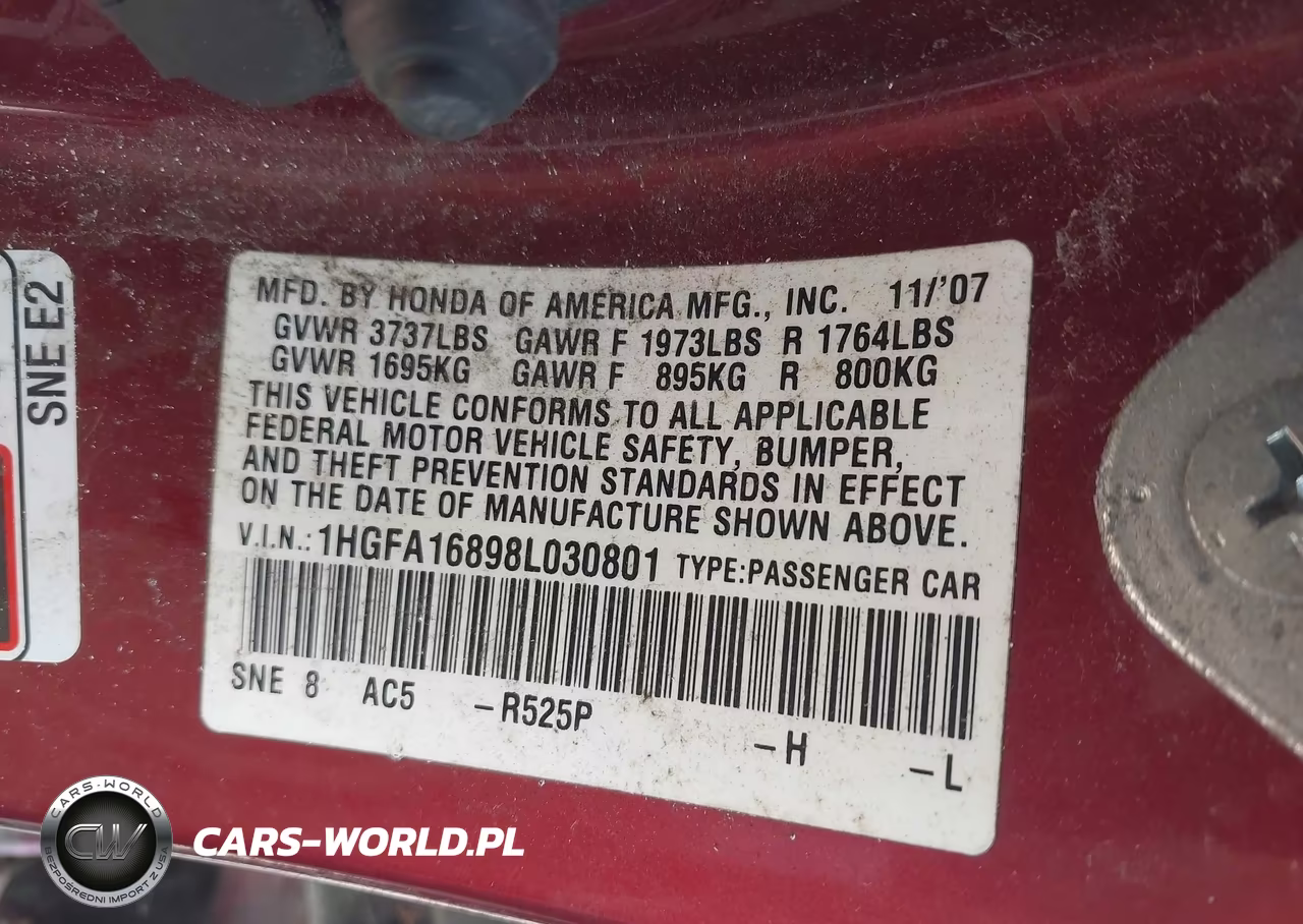 2008 Honda Civic Ex VIN:1HGFA16898L030801 - 9