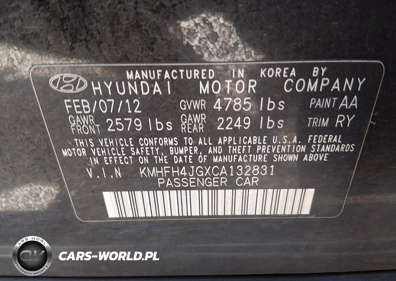 2012 Hyundai Azera VIN:KMHFH4JGXCA132831 - 9