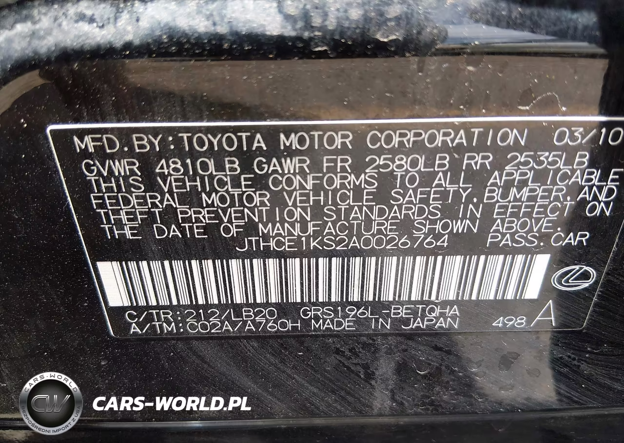 2010 Lexus Gs 350 VIN:JTHCE1KS2A0026764 - 9