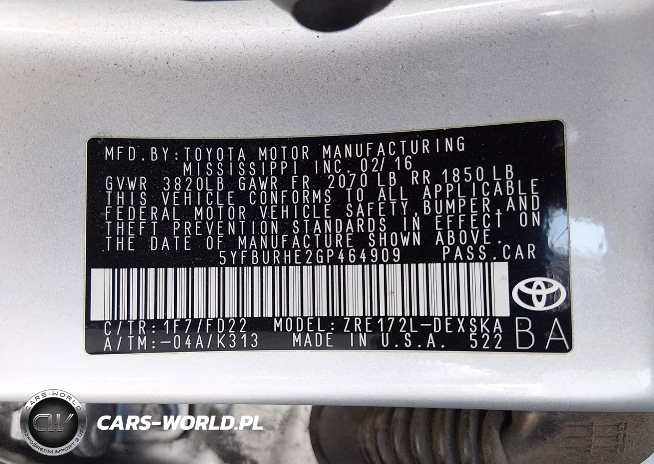 2016 Toyota Corolla S Plus VIN:5YFBURHE2GP464909 - 9