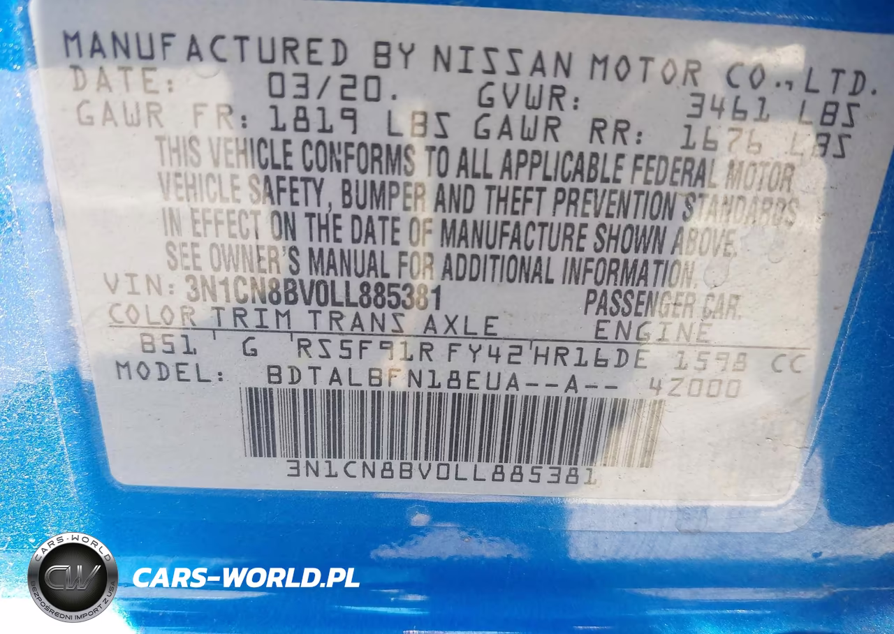 2020 Nissan Versa S 5-Speed Manual Transmission VIN:3N1CN8BV0LL885381 - 9