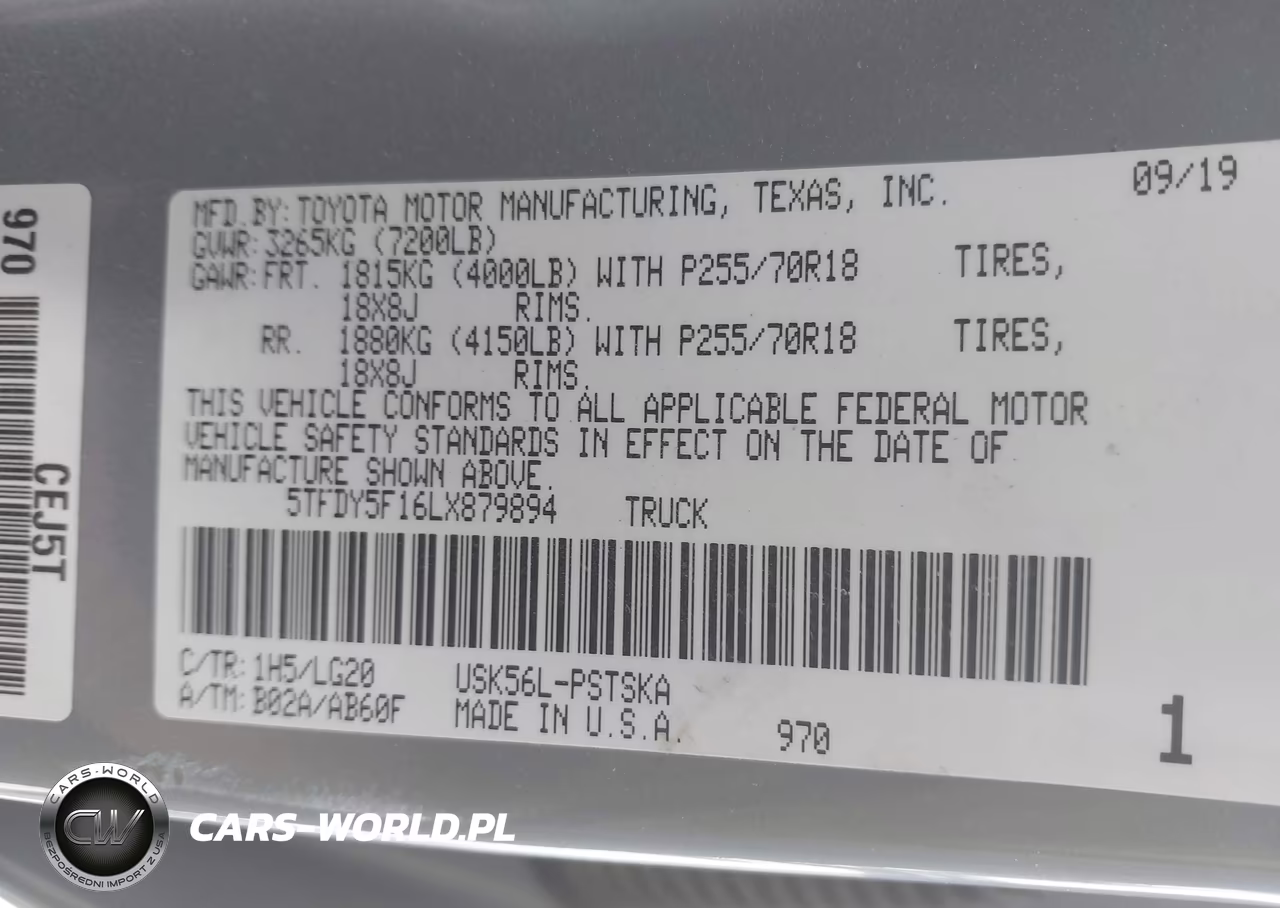 2020 Toyota Tundra Sr5 VIN:5TFDY5F16LX879894 - 9