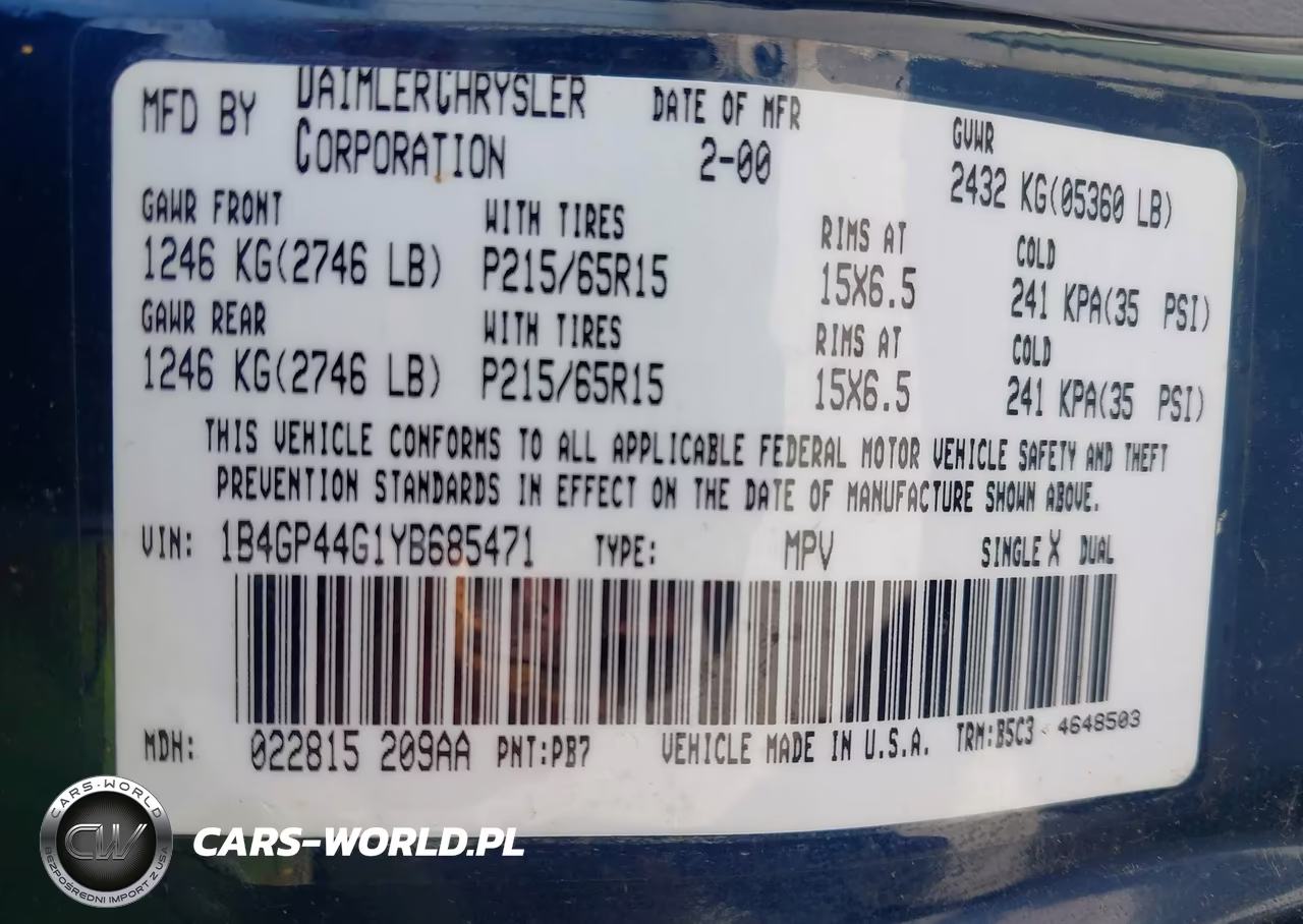 2000 Dodge Grand Caravan Se VIN:1B4GP44G1YB685471 - 9