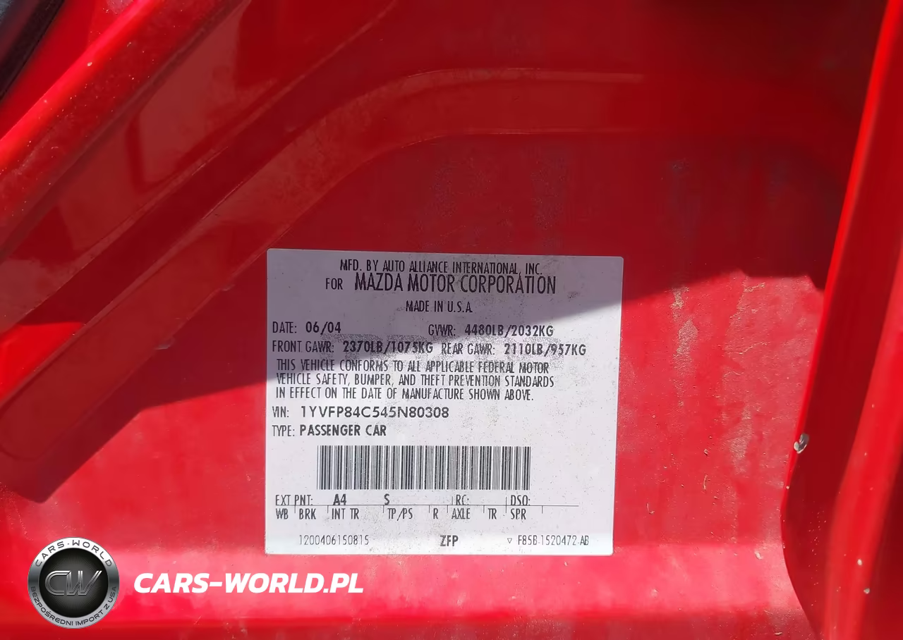 2004 Mazda Mazda6 I VIN:1YVFP84C545N80308 - 9