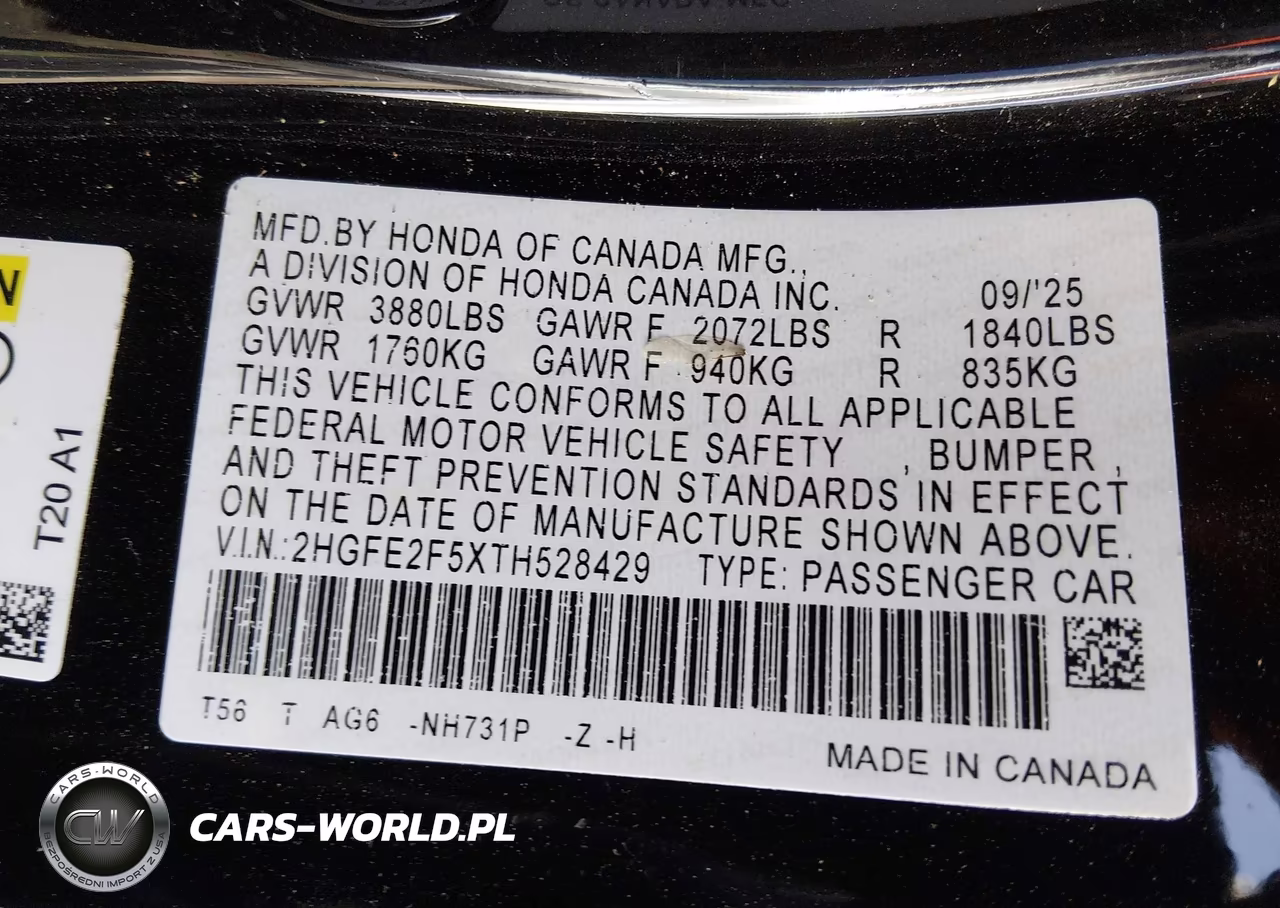 2026 Honda Civic Sport VIN:2HGFE2F5XTH528429 - 9