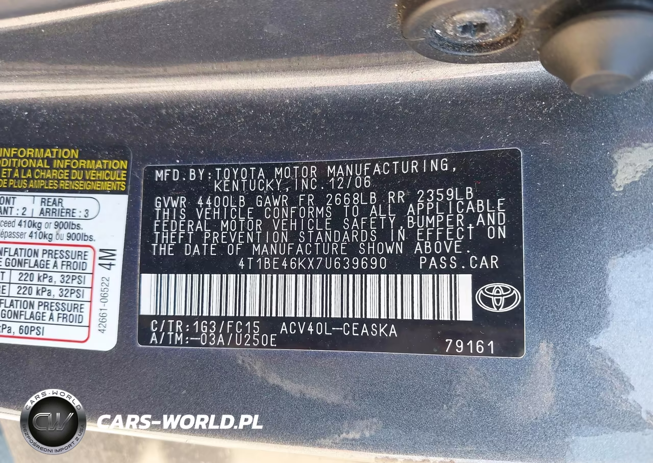 2007 Toyota Camry Se VIN:4T1BE46KX7U639690 - 9