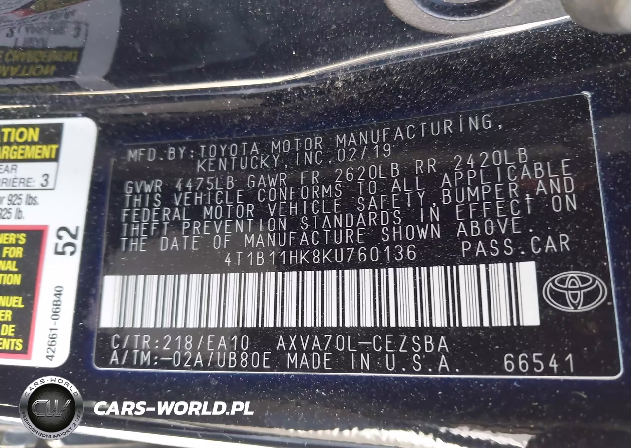 2019 Toyota Camry Se VIN:4T1B11HK8KU760136 - 9