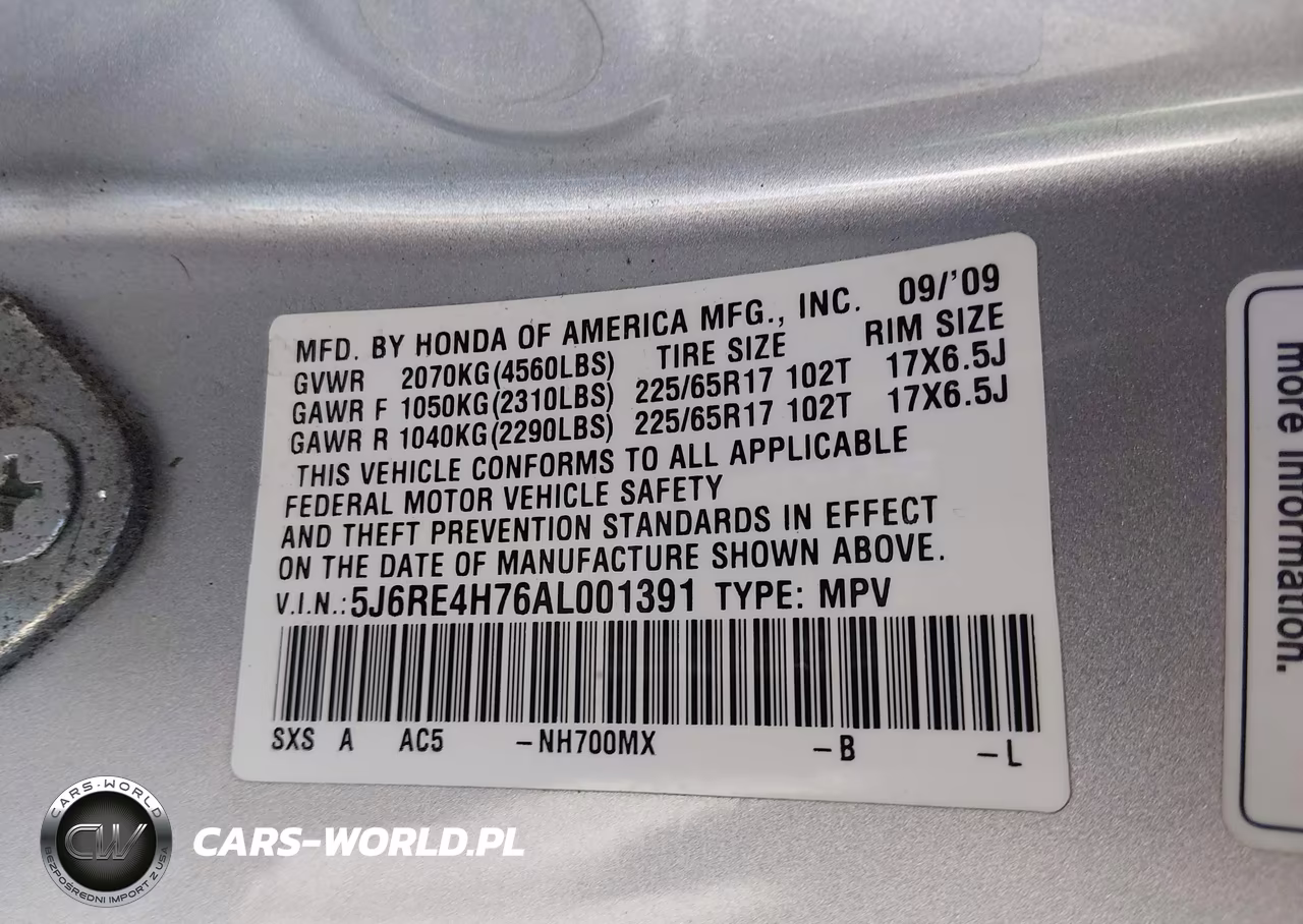 2010 Honda Cr-V Ex-L VIN:5J6RE4H76AL001391 - 9