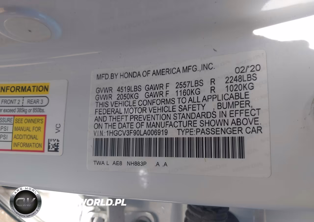 2020 Honda Accord Hybrid Touring VIN:1HGCV3F90LA006919 - 9