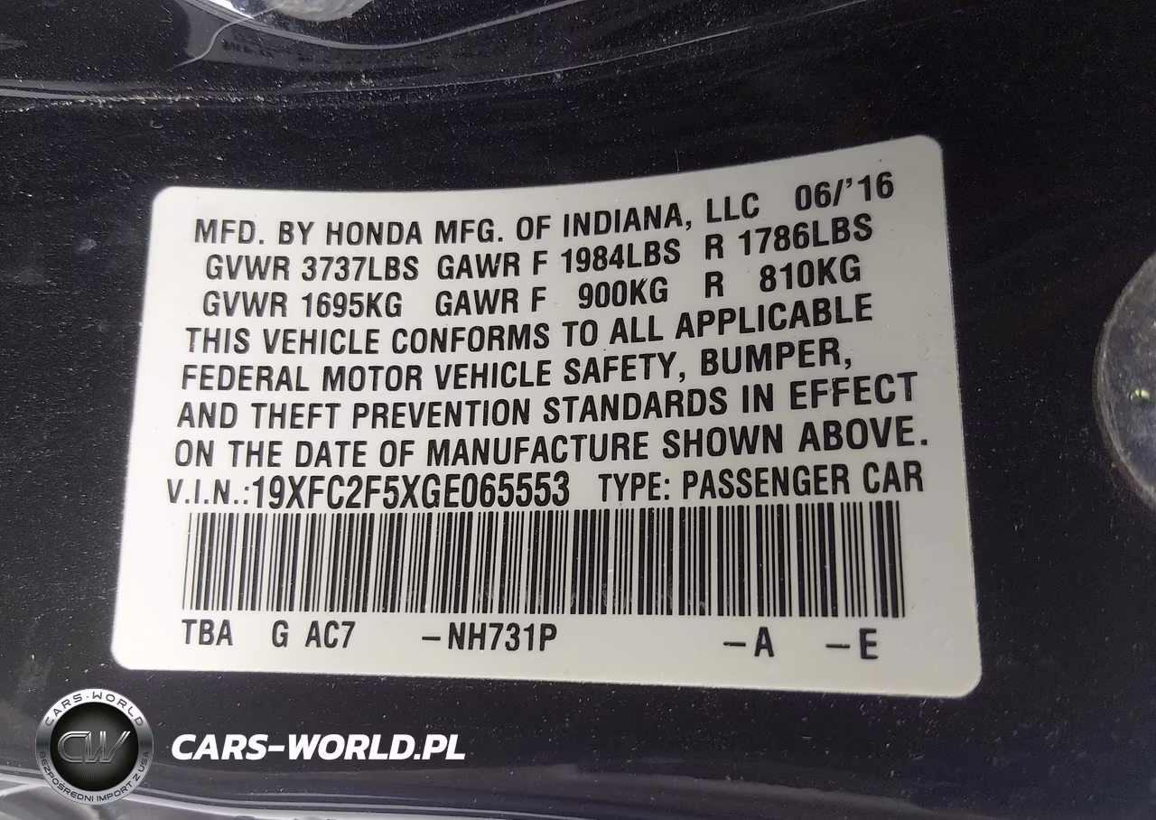 2016 Honda Civic Lx VIN:19XFC2F5XGE065553 - 9