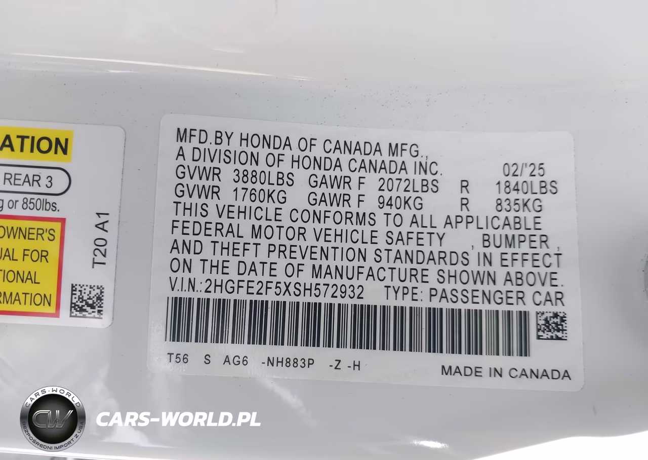2025 Honda Civic Sport VIN:2HGFE2F5XSH572932 - 9