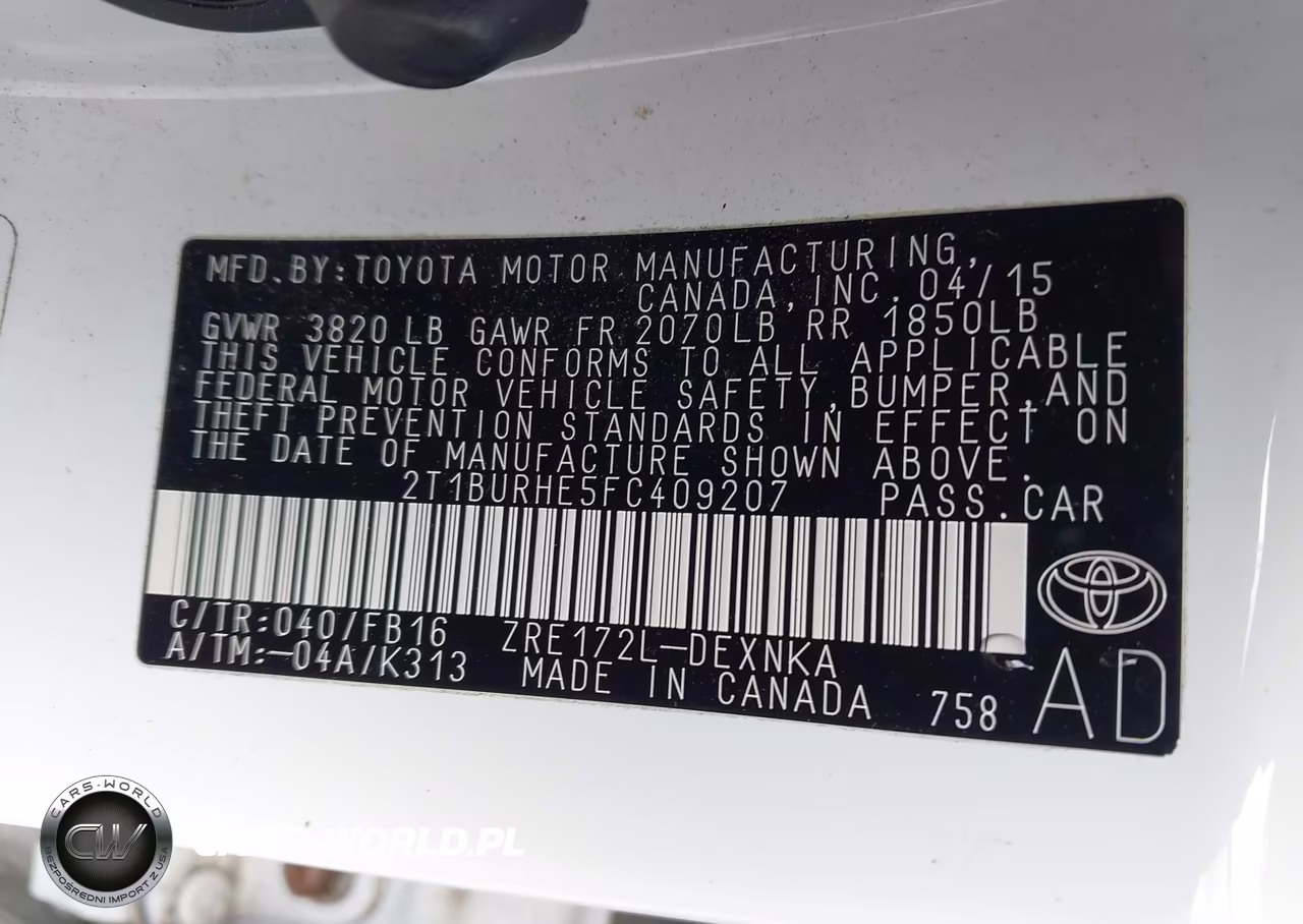 2015 Toyota Corolla Le VIN:2T1BURHE5FC409207 - 9
