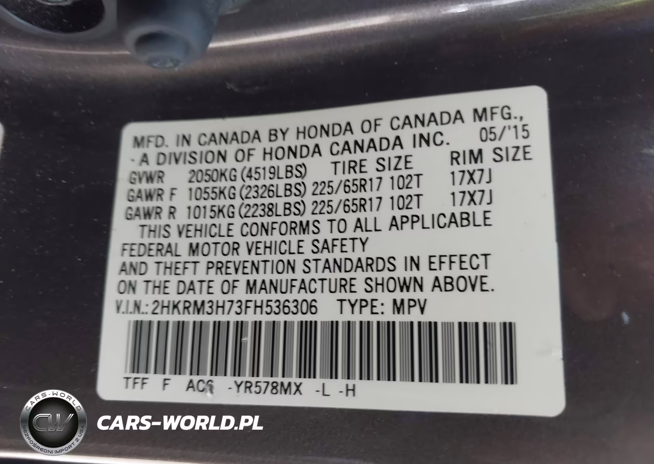 2015 Honda Cr-V Ex-L VIN:2HKRM3H73FH536306 - 9
