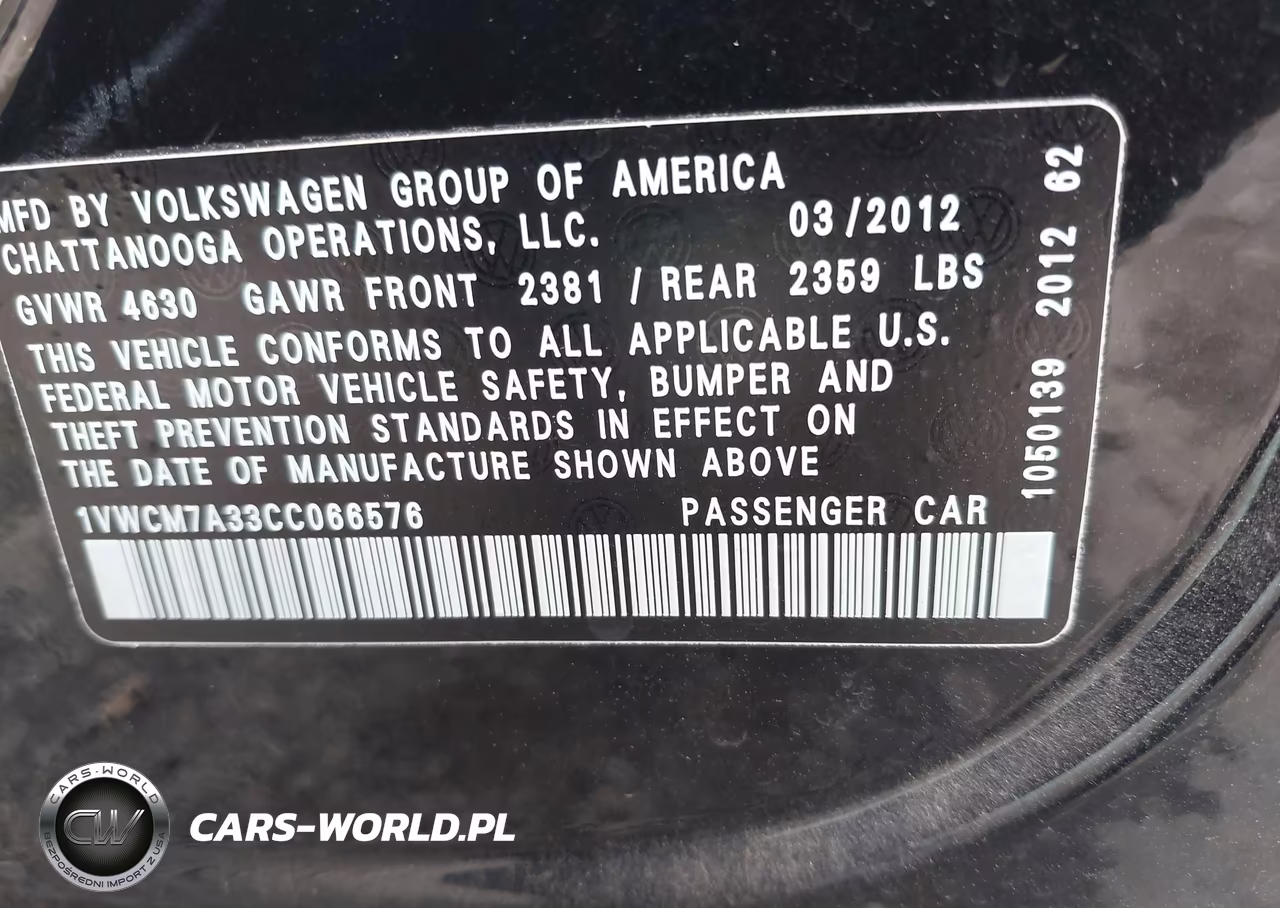 2012 Volkswagen Passat 3.6L V6 Sel Premium VIN:1VWCM7A33CC066576 - 9