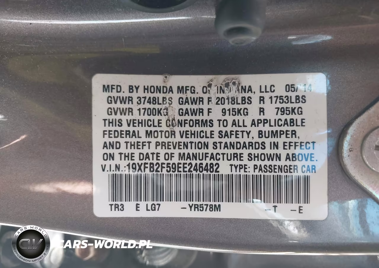 2014 Honda Civic Lx VIN:19XFB2F59EE246482 - 9