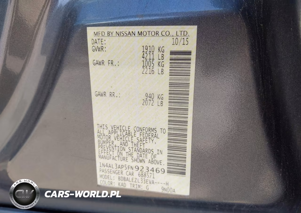2015 Nissan Altima 2.5 S VIN:1N4AL3AP5FN923469 - 9