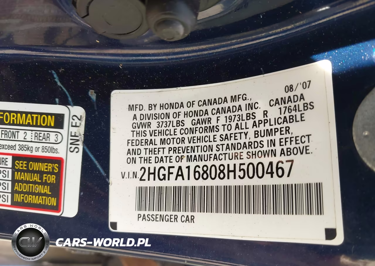 2008 Honda Civic Ex VIN:2HGFA16808H500467 - 9