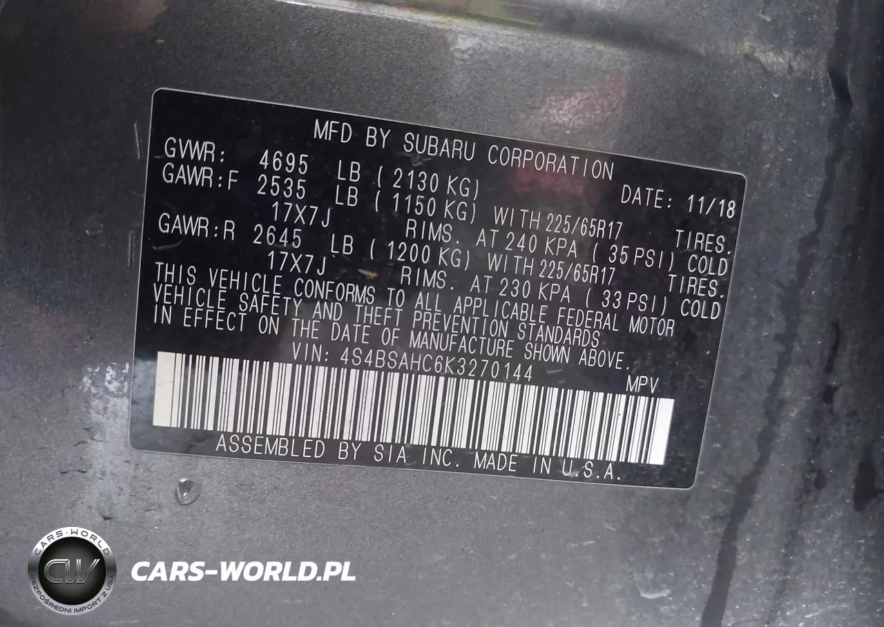 2019 Subaru Outback 2.5I Premium VIN:4S4BSAHC6K3270144 - 9
