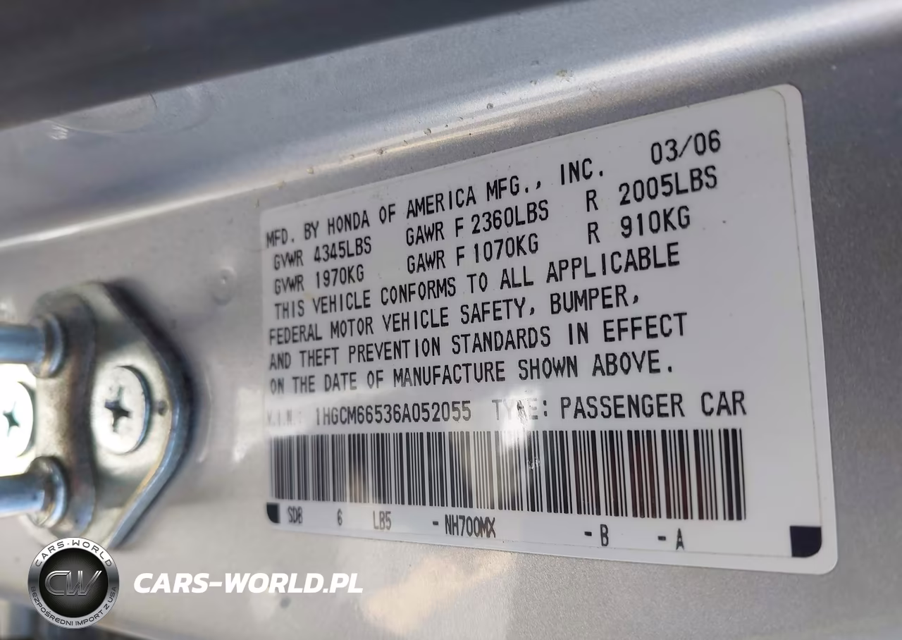 2006 Honda Accord 3.0 Ex VIN:1HGCM66536A052055 - 9