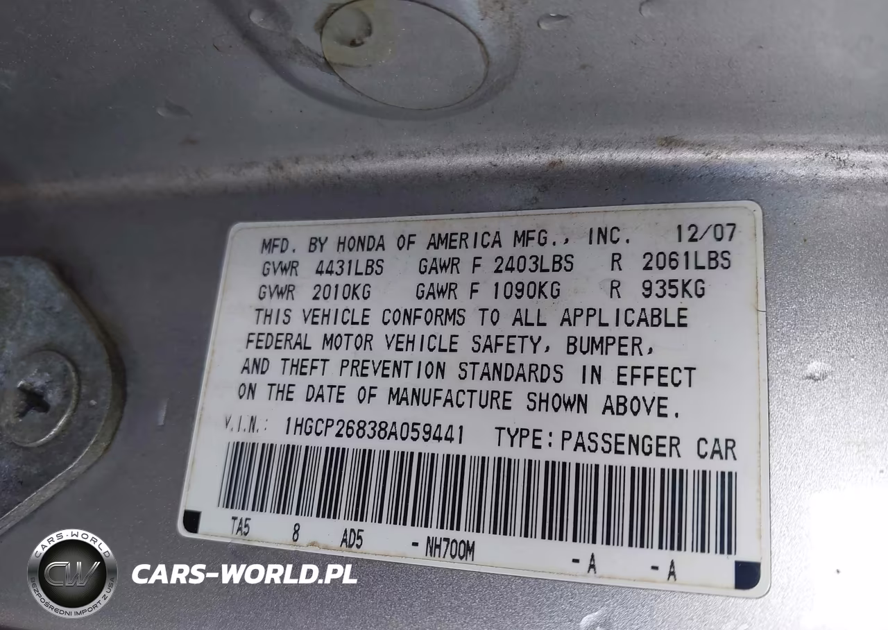2008 Honda Accord 2.4 Ex-L VIN:1HGCP26838A059441 - 9