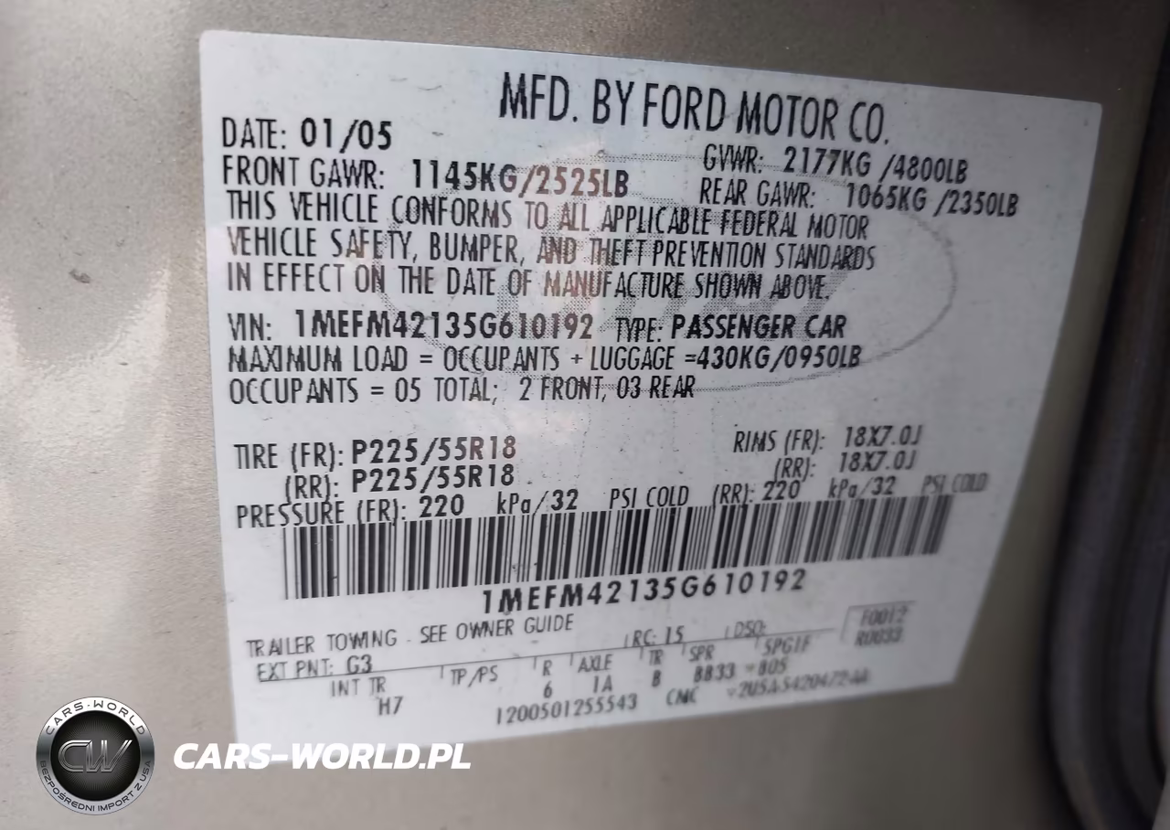 2005 Mercury Montego Premier VIN:1MEFM42135G610192 - 9