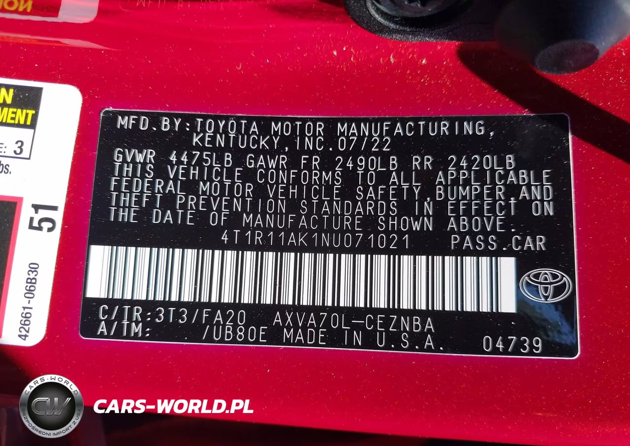 2022 Toyota Camry Le VIN:4T1R11AK1NU071021 - 9
