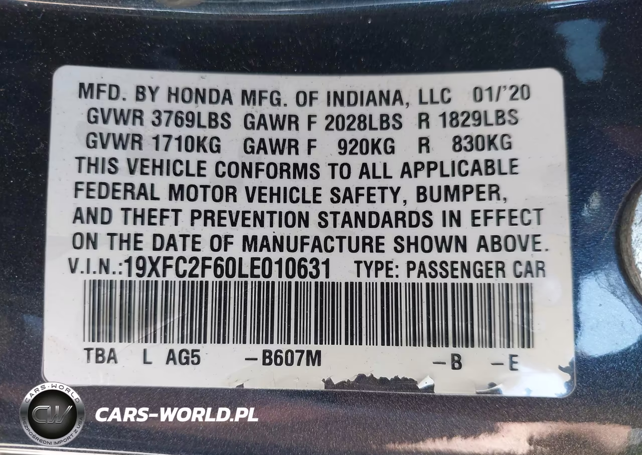 2020 Honda Civic Lx VIN:19XFC2F60LE010631 - 9
