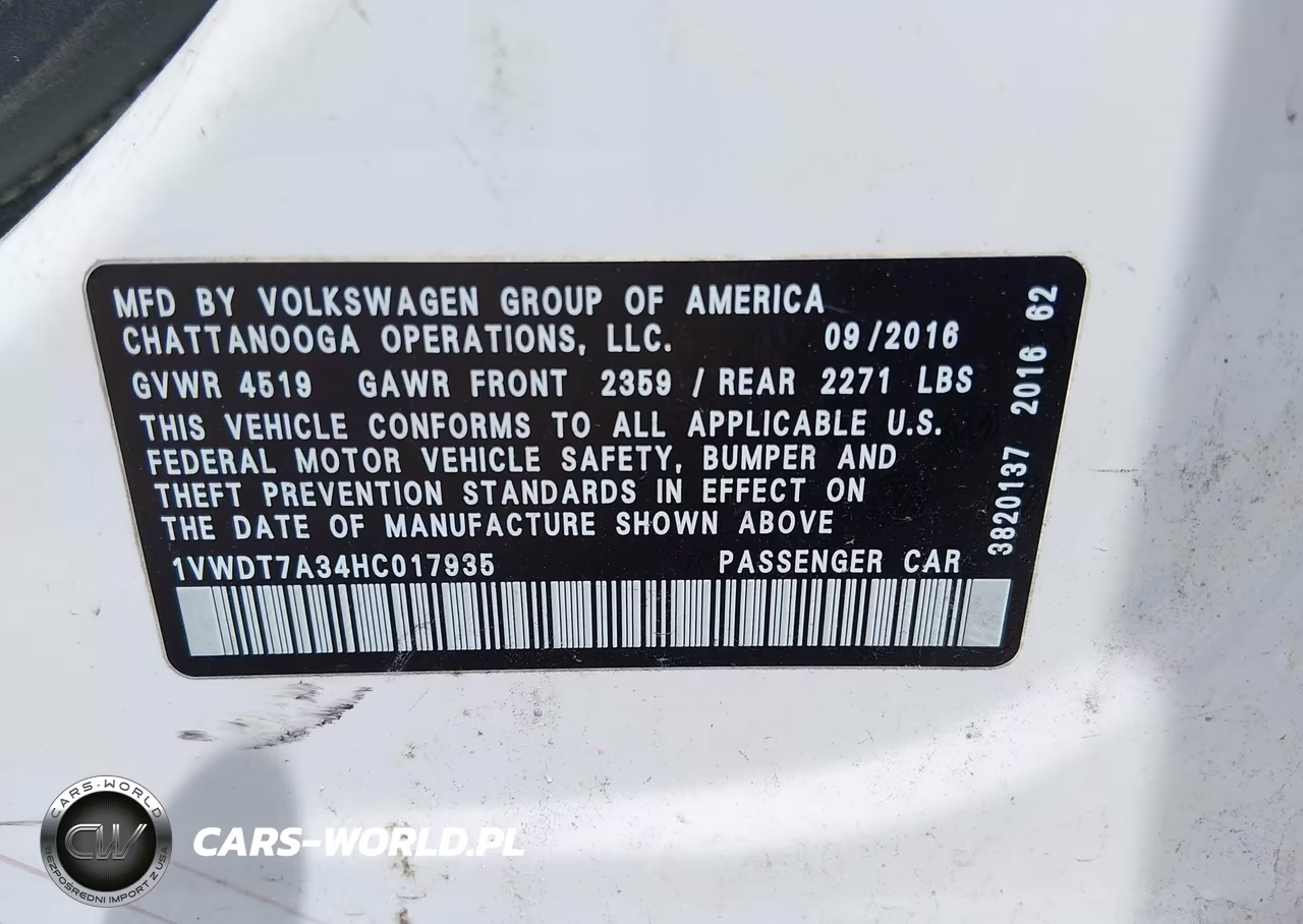 2017 Volkswagen Passat 1.8T R-Line VIN:1VWDT7A34HC017935 - 9