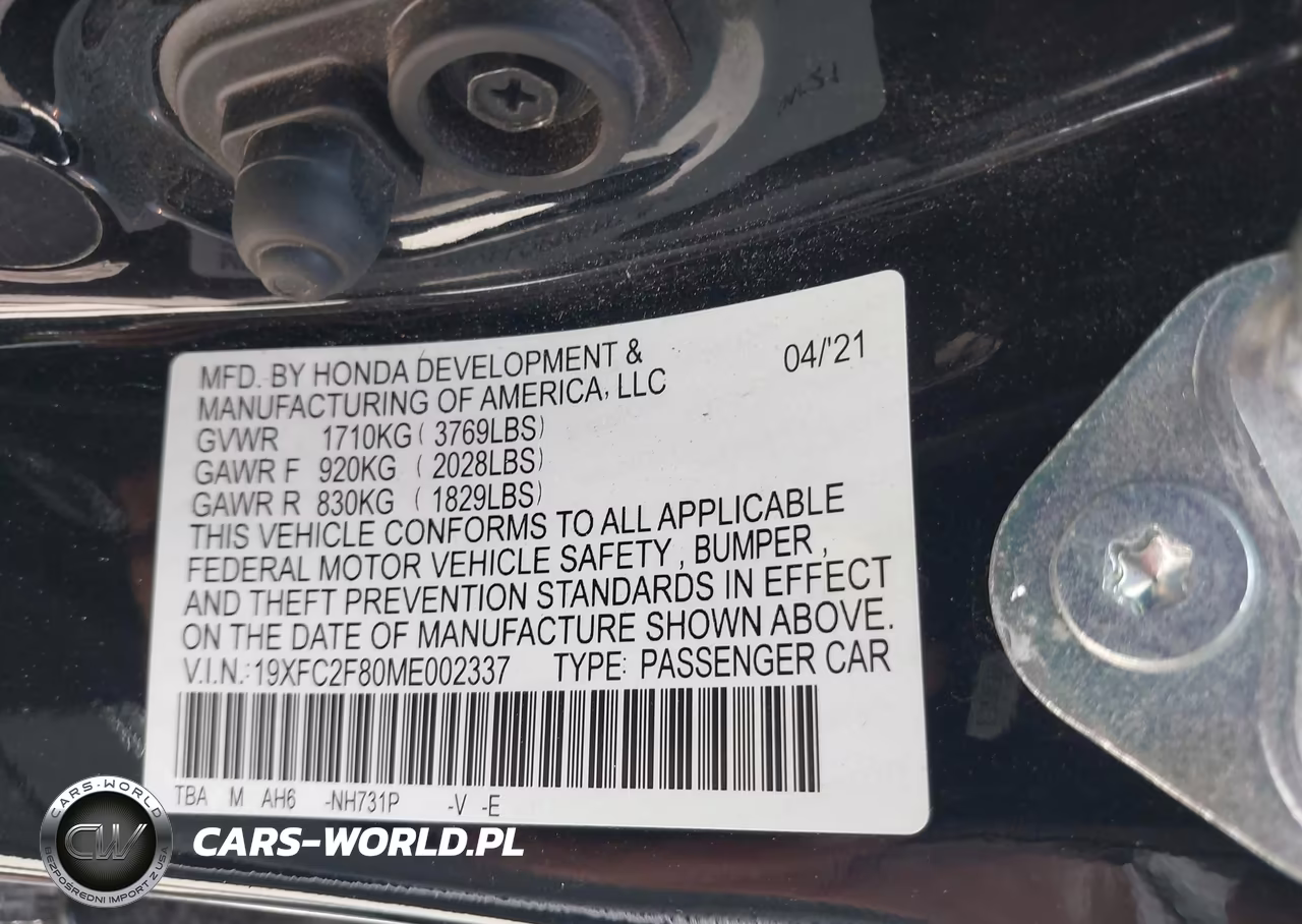 2021 Honda Civic Sport VIN:19XFC2F80ME002337 - 9