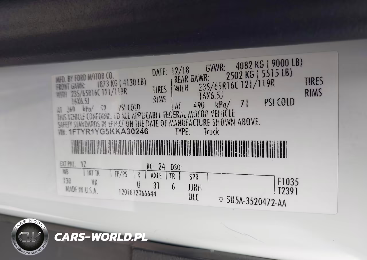 2019 Ford Transit-250 VIN:1FTYR1YG5KKA30246 - 9