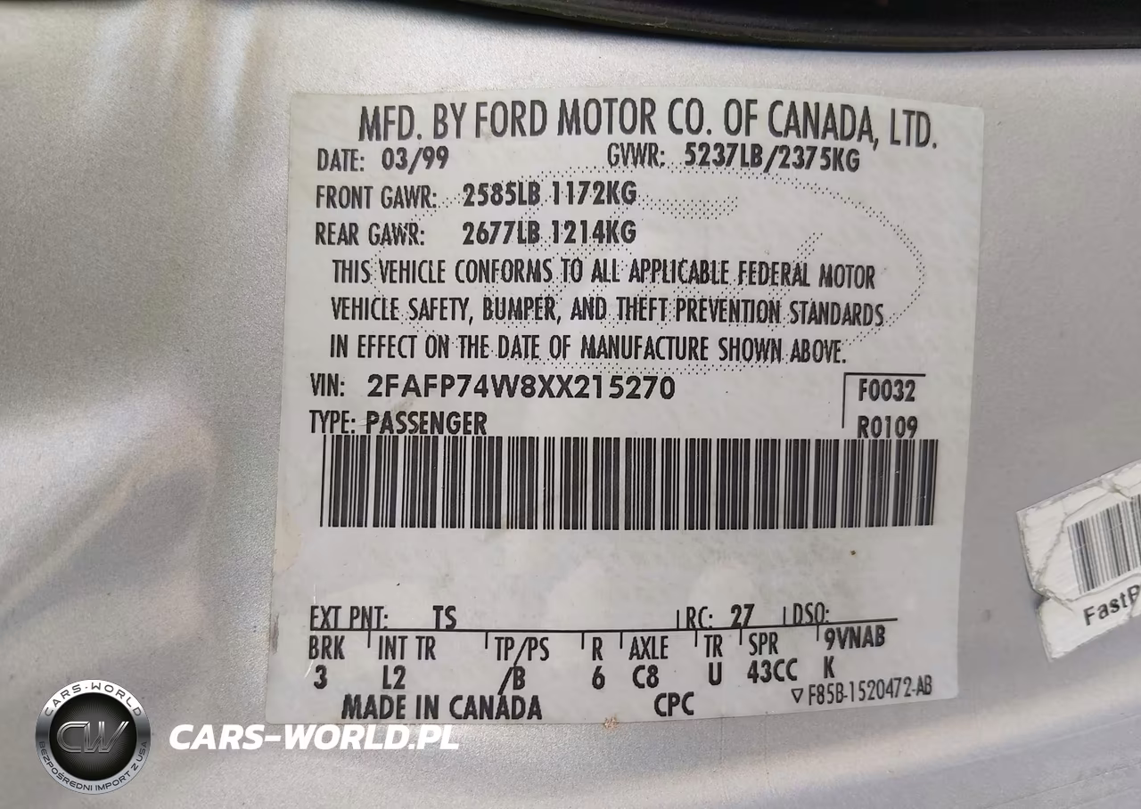 1999 Ford Crown Victoria Lx VIN:2FAFP74W8XX215270 - 9