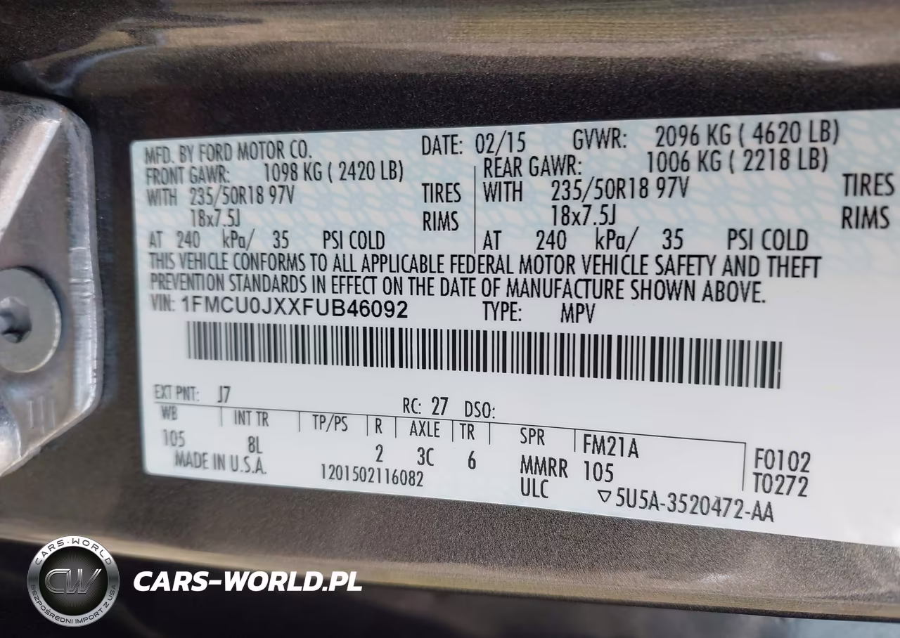 2015 Ford Escape Titanium VIN:1FMCU0JXXFUB46092 - 9