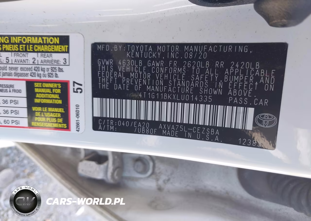 2020 Toyota Camry Se Awd VIN:4T1G11BKXLU014335 - 9