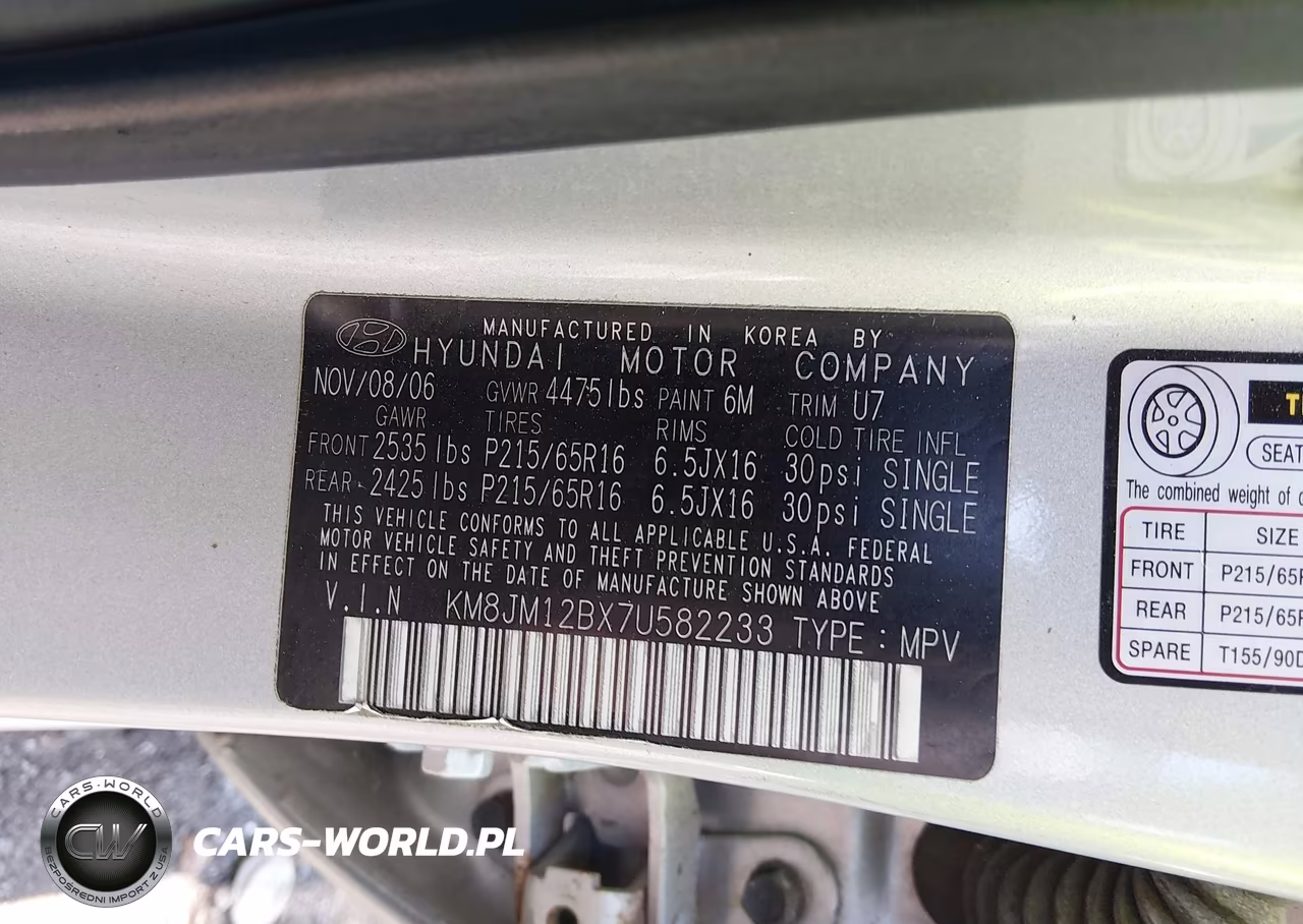 2007 Hyundai Tucson Gls VIN:KM8JM12BX7U582233 - 9