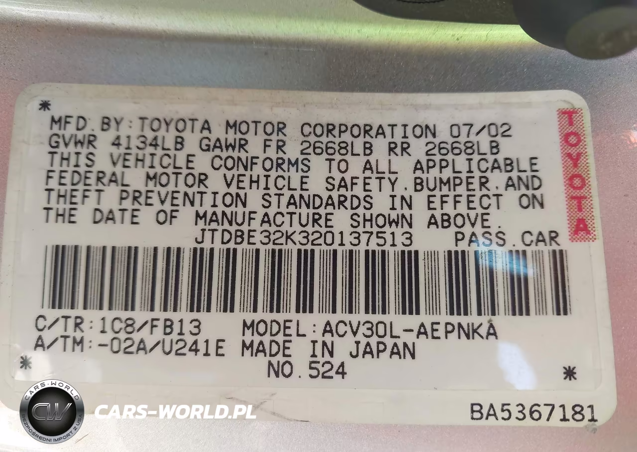2002 Toyota Camry Le VIN:JTDBE32K320137513 - 9