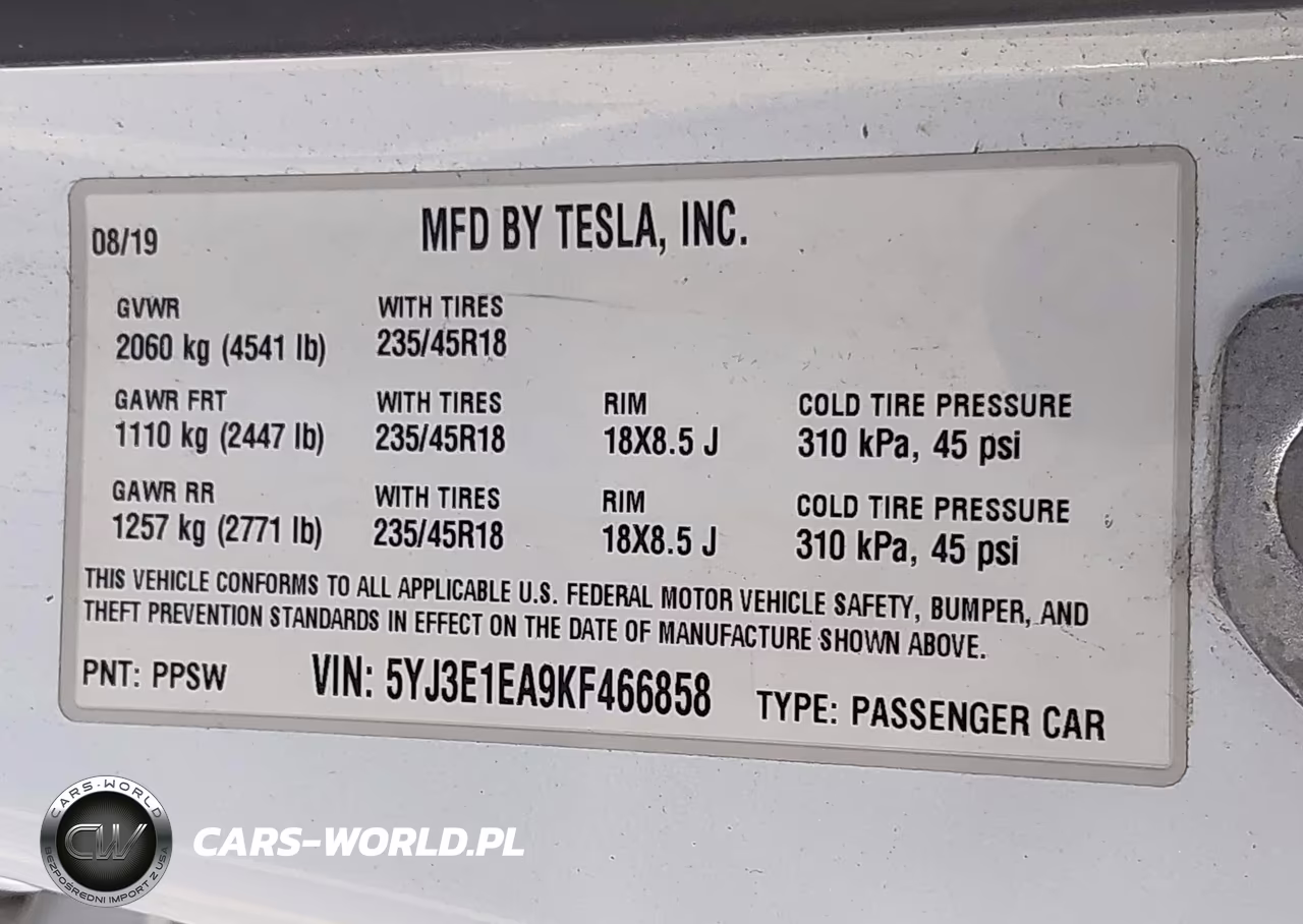 2019 Tesla Model 3 Long Range-Mid Range-Standard Range-Standard Range Plus VIN:5YJ3E1EA9KF466858 - 9