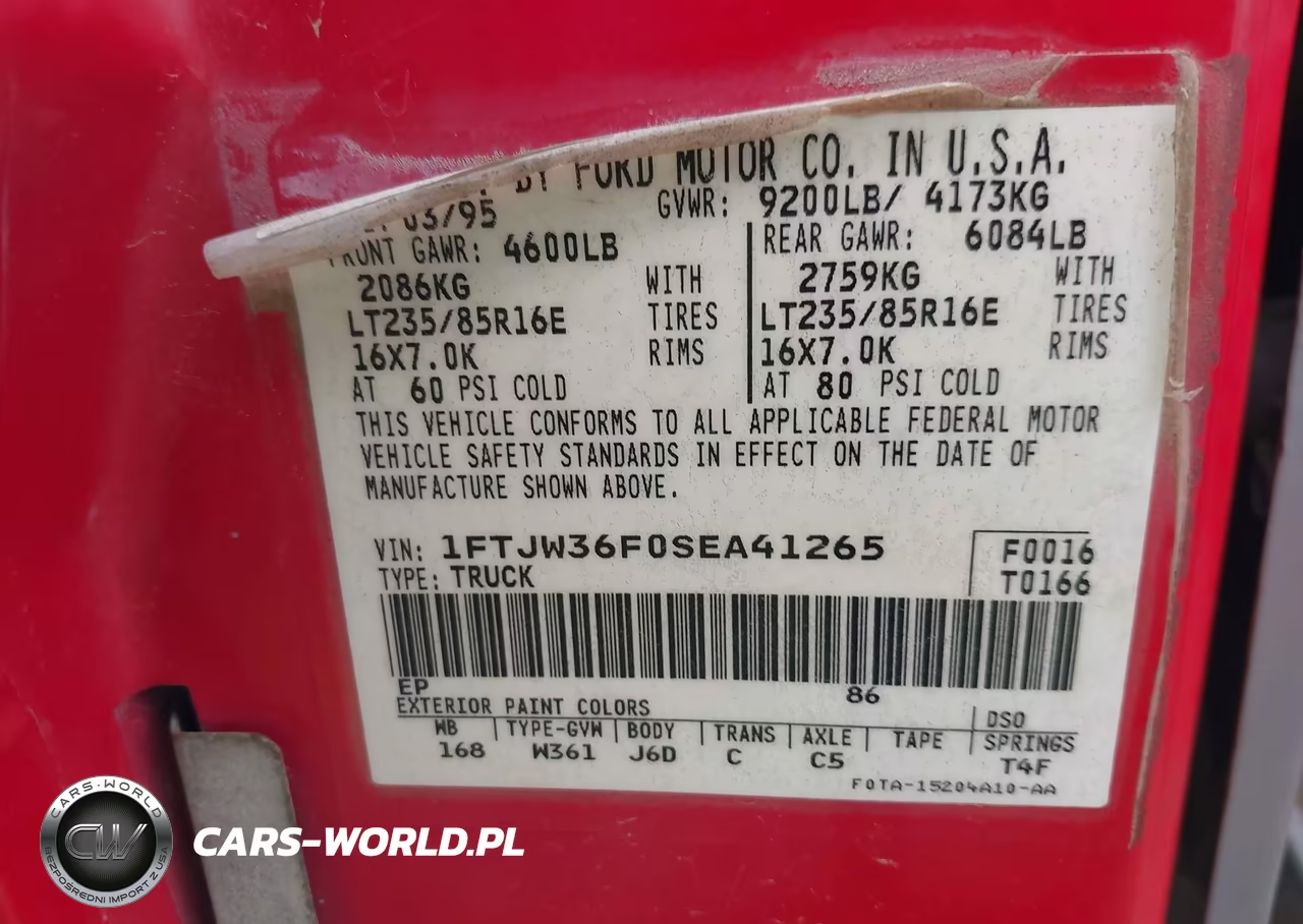 1995 Ford F350 VIN:1FTJW36F0SEA41265 - 9