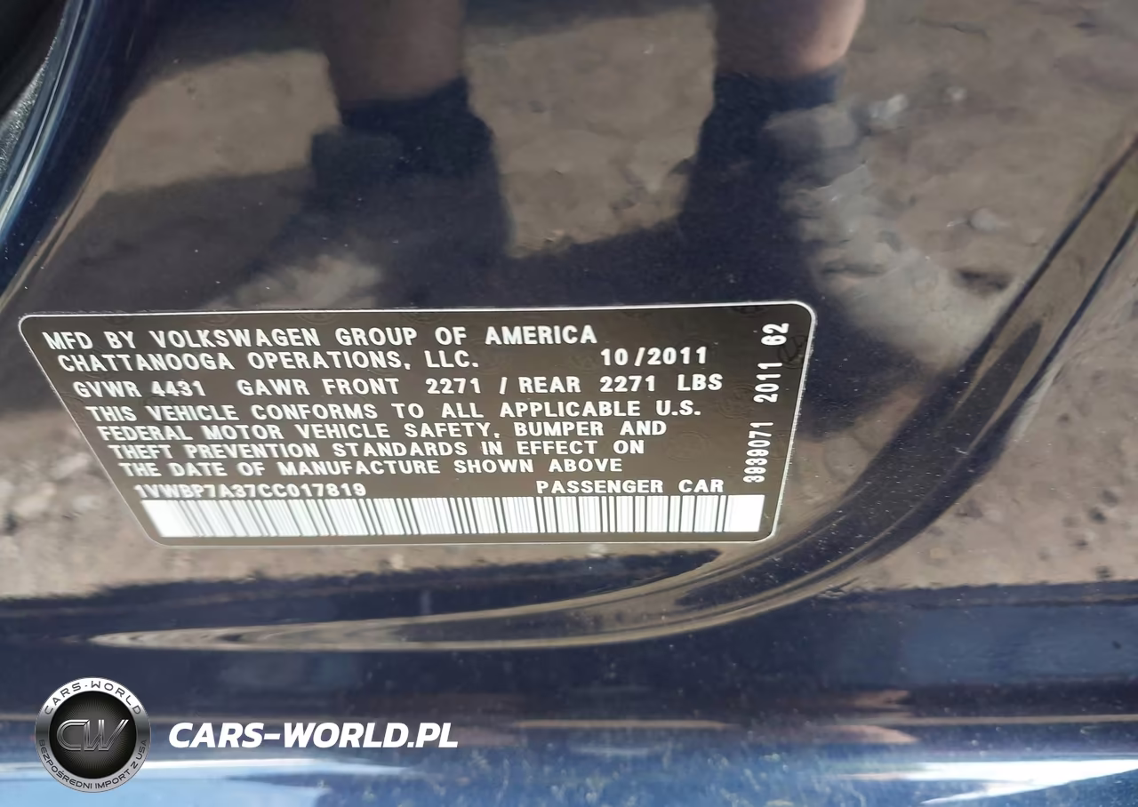 2012 Volkswagen Passat 2.5L Se VIN:1VWBP7A37CC017819 - 9
