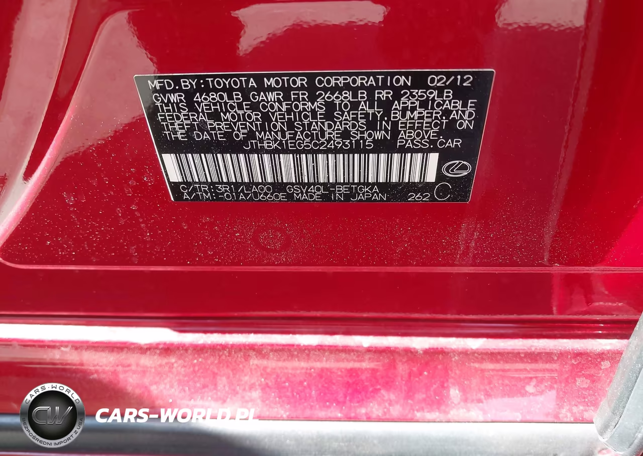 2012 Lexus Es 350 VIN:JTHBK1EG5C2493115 - 9