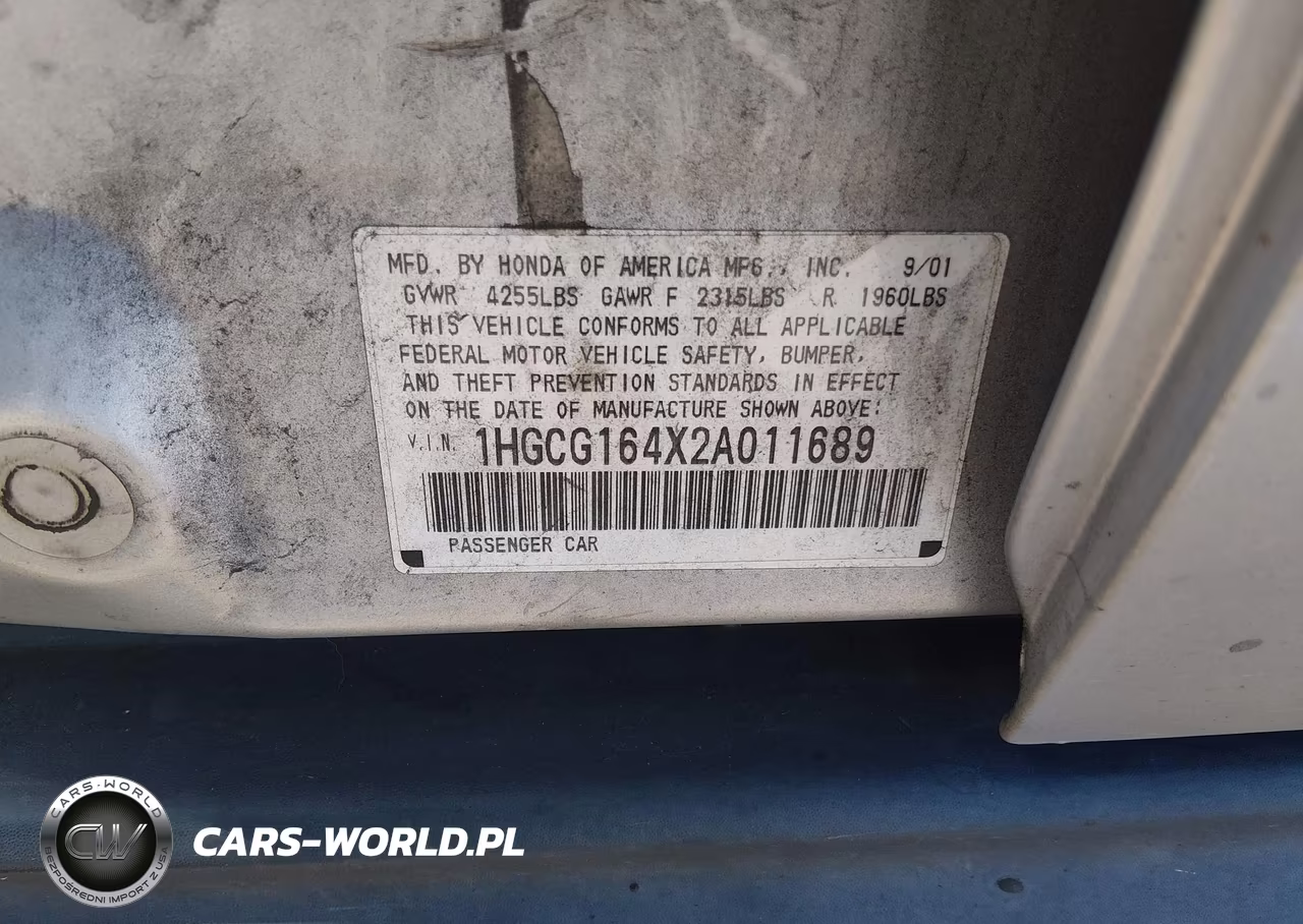 2002 Honda Accord 3.0 Lx VIN:1HGCG164X2A011689 - 9