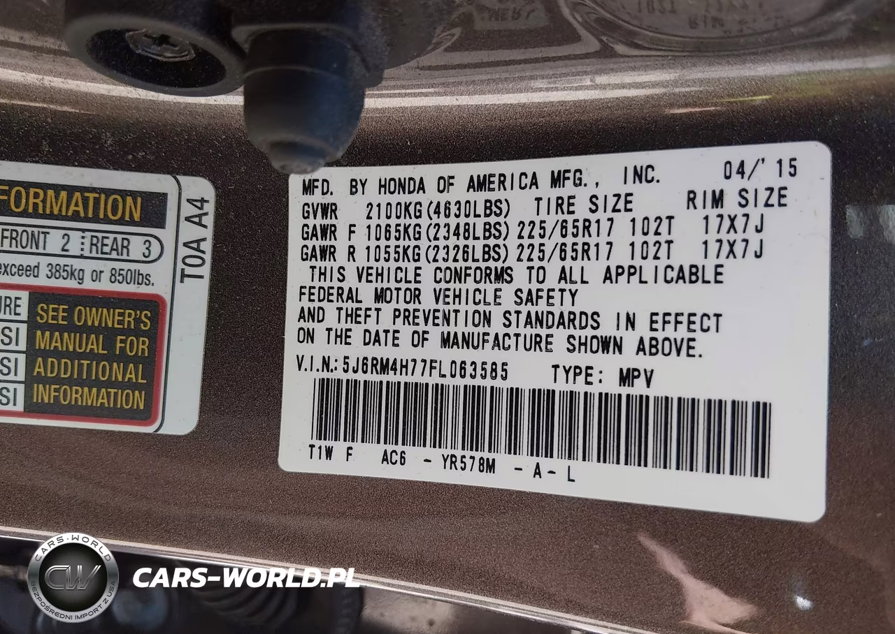 2015 Honda Cr-V Ex-L VIN:5J6RM4H77FL063585 - 9