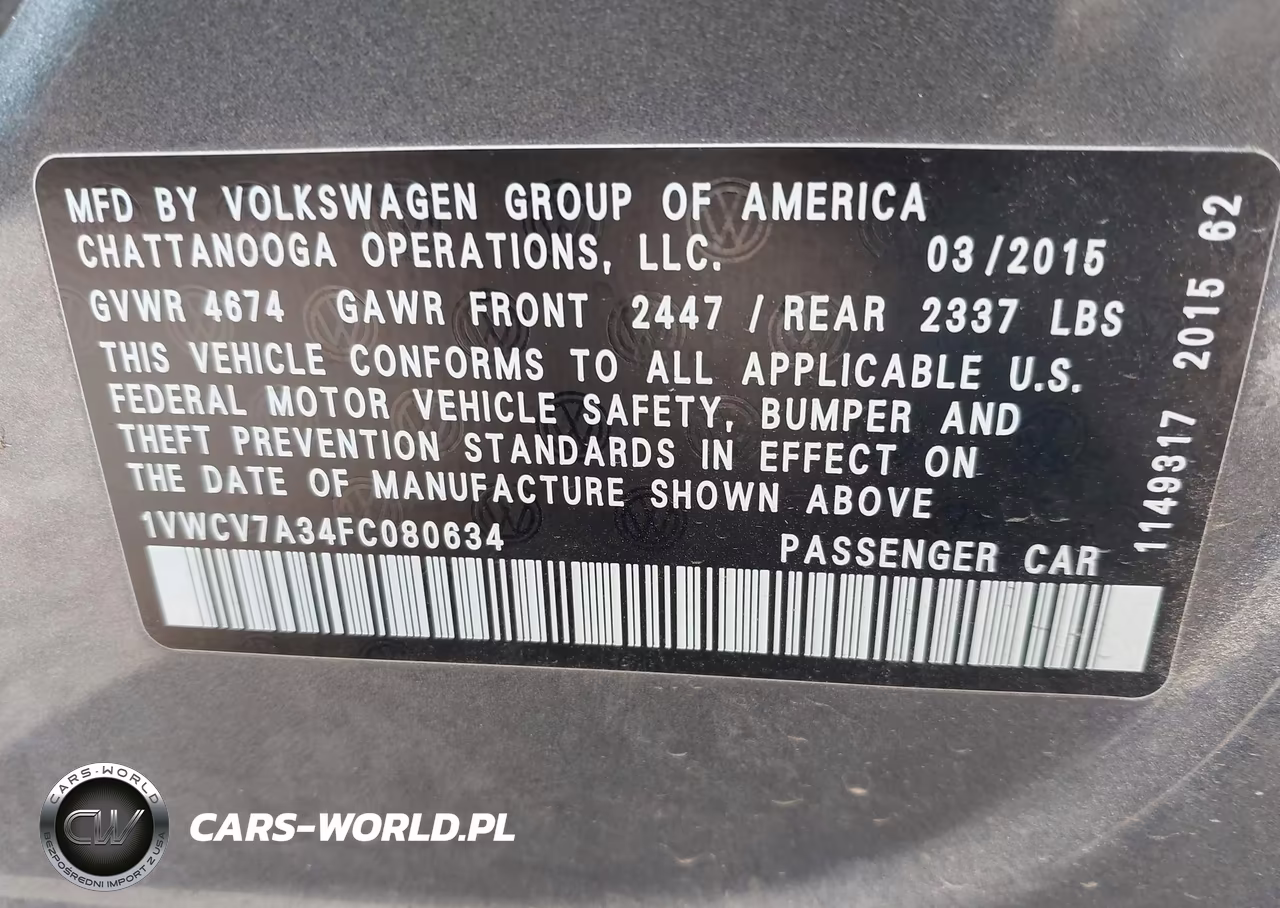 2015 Volkswagen Passat 2.0L Tdi Sel Premium VIN:1VWCV7A34FC080634 - 9