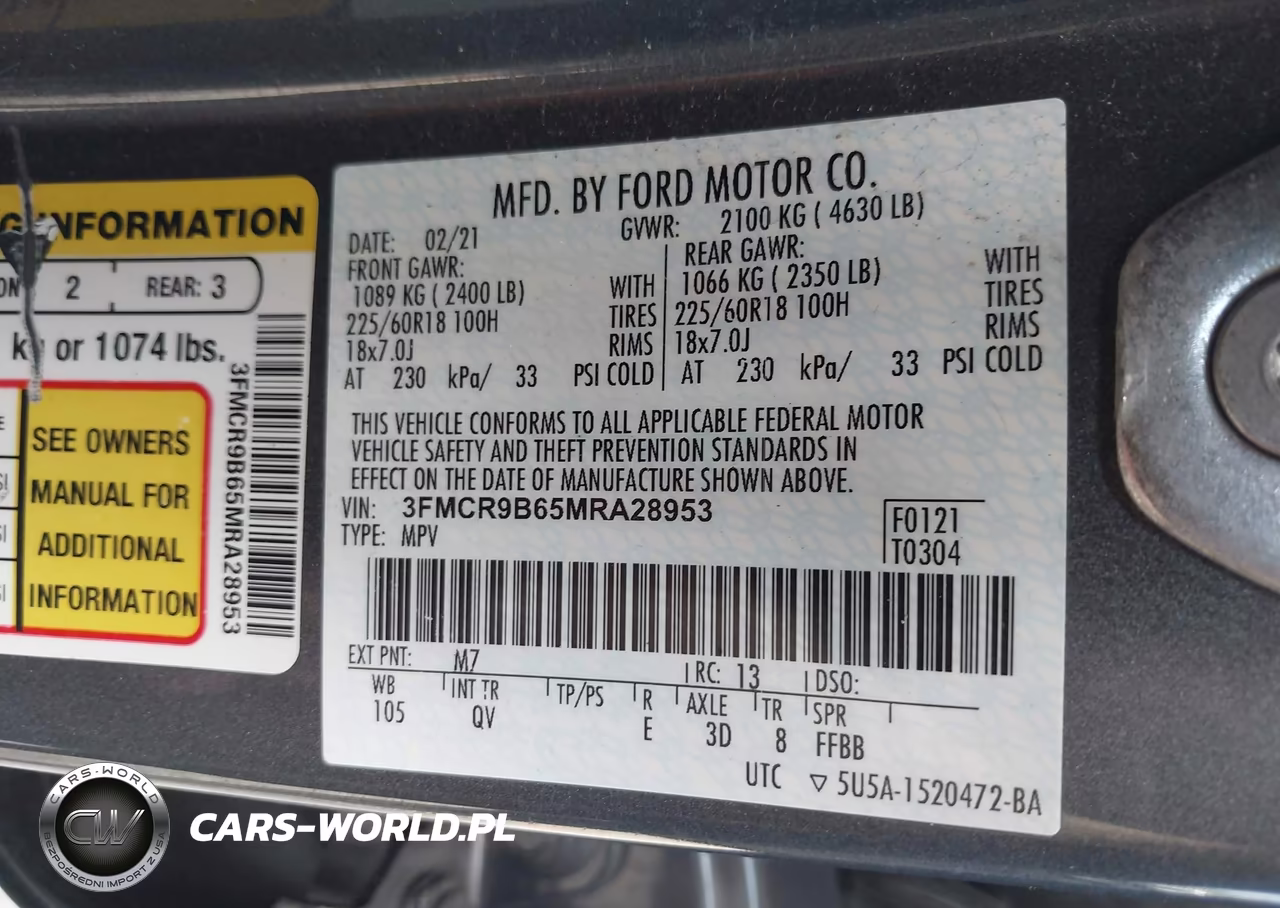 2021 Ford Bronco Sport Big Bend VIN:3FMCR9B65MRA28953 - 9