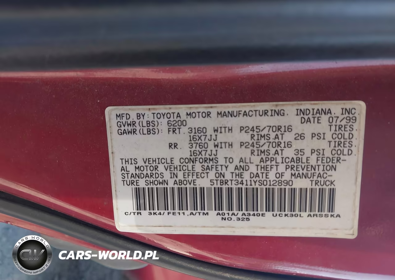2000 Toyota Tundra Sr5 V8 VIN:5TBRT3411YS012890 - 9