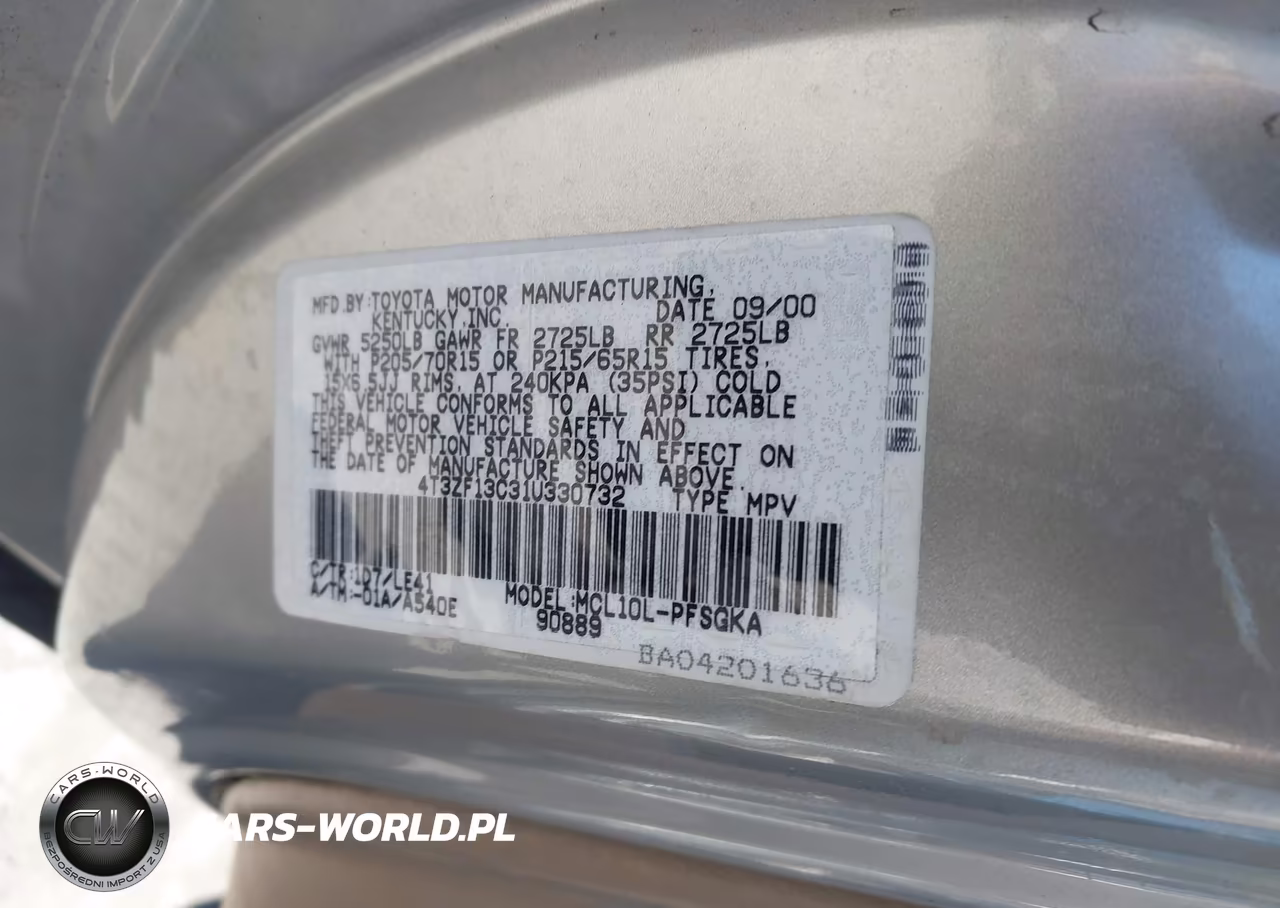 2001 Toyota Sienna Xle VIN:4T3ZF13C31U330732 - 9