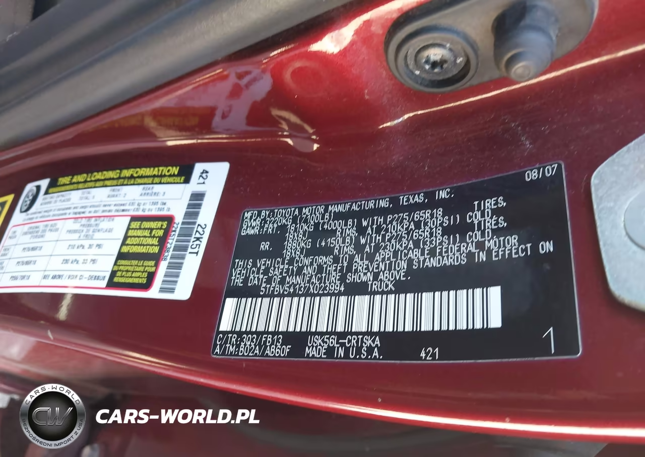 2007 Toyota Tundra Sr5 5.7L V8 VIN:5TFBV54137X023994 - 9