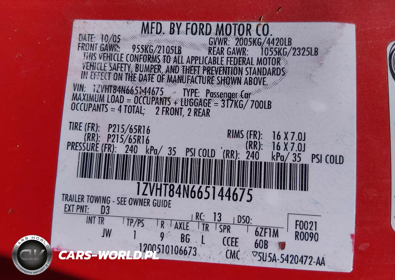 2006 Ford Mustang V6 VIN:1ZVHT84N665144675 - 9